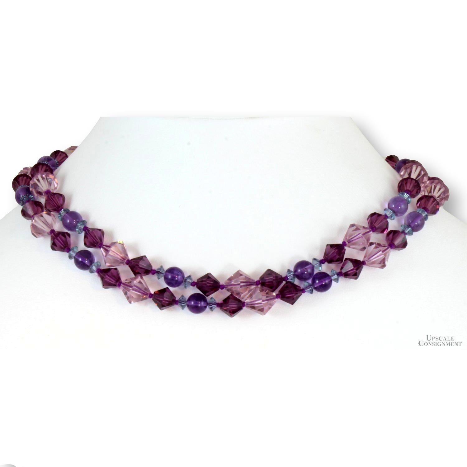 14K Gold Amethyst & Blue Topaz 31″ Necklace – Very Good Condition