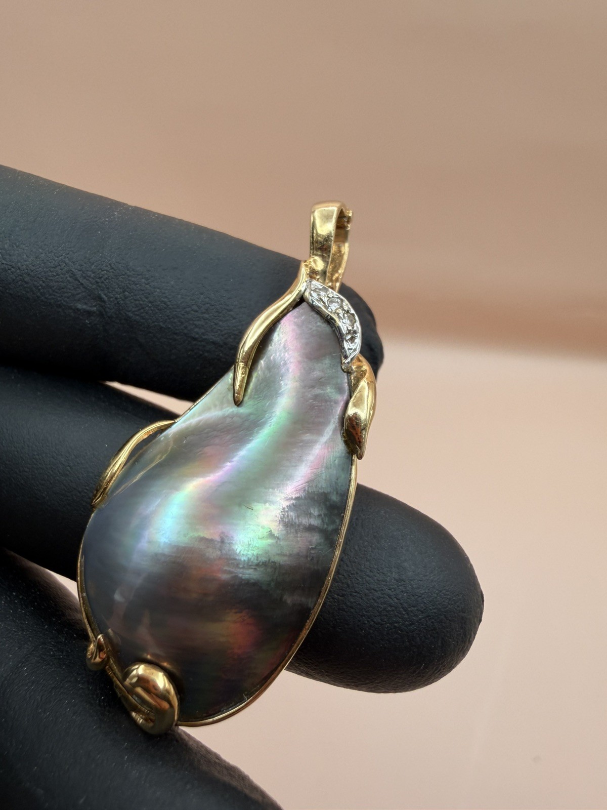 Tahitian South Sea Black Pearl & Diamond 18 K Yellow Gold Enhancer Pendant