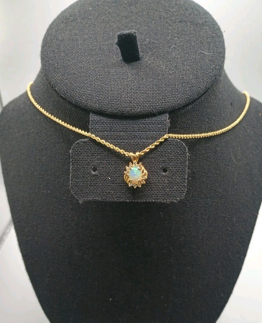 14k Gold Opal And Diamond Necklace And Pendant 19in Wt.6.07g