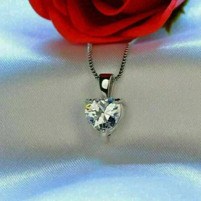 3CT Heart Cut Lab Created Diamond Women Beauty Pendant 14K White Gold Plated