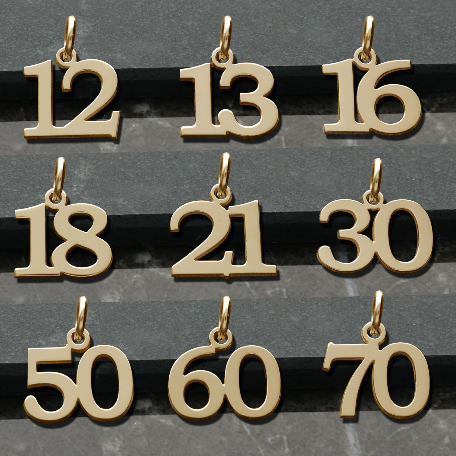375 Solid 9ct Gold Birthday Number Age Charm Pendant Gift 10-70