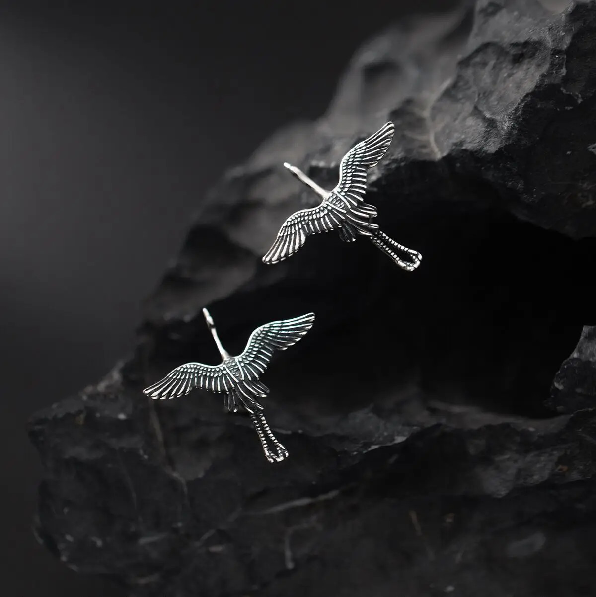 925 Sterling Silver Flying Crane Earrings Retro Bird Animal Fashion Jewelry Gift
