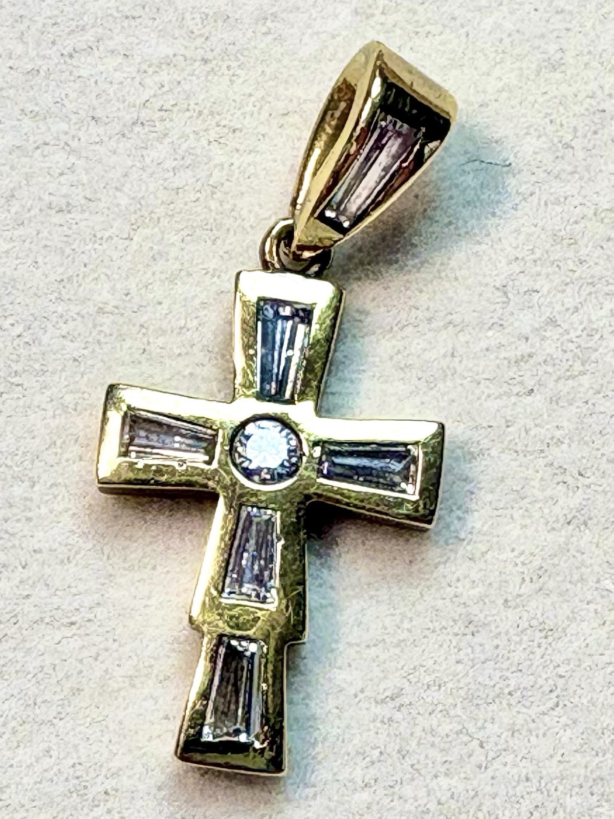 18k Italian Gold Baguette Diamond Cross Pendant