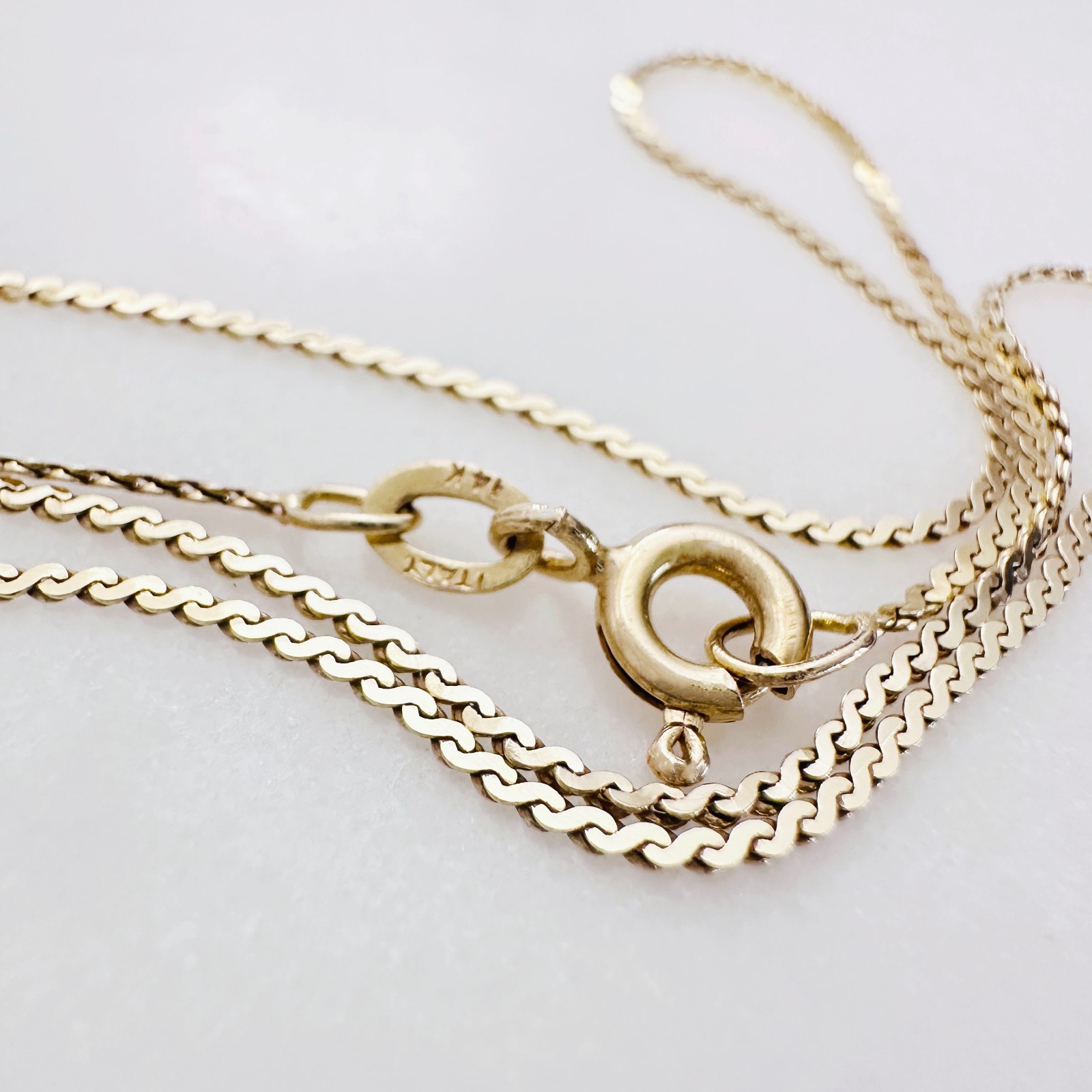 Solid 14K Yellow Gold Italian Serpentine Link Chain Necklace, 1mm, 15 1/4″, 1.5g