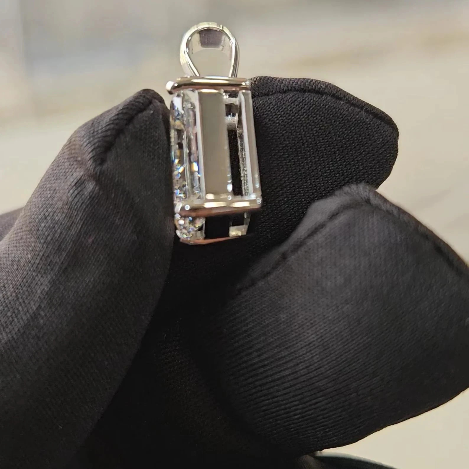 2CT Radiant GRA Certified Moissanite Pendant With 14k White Gold Plated Chain