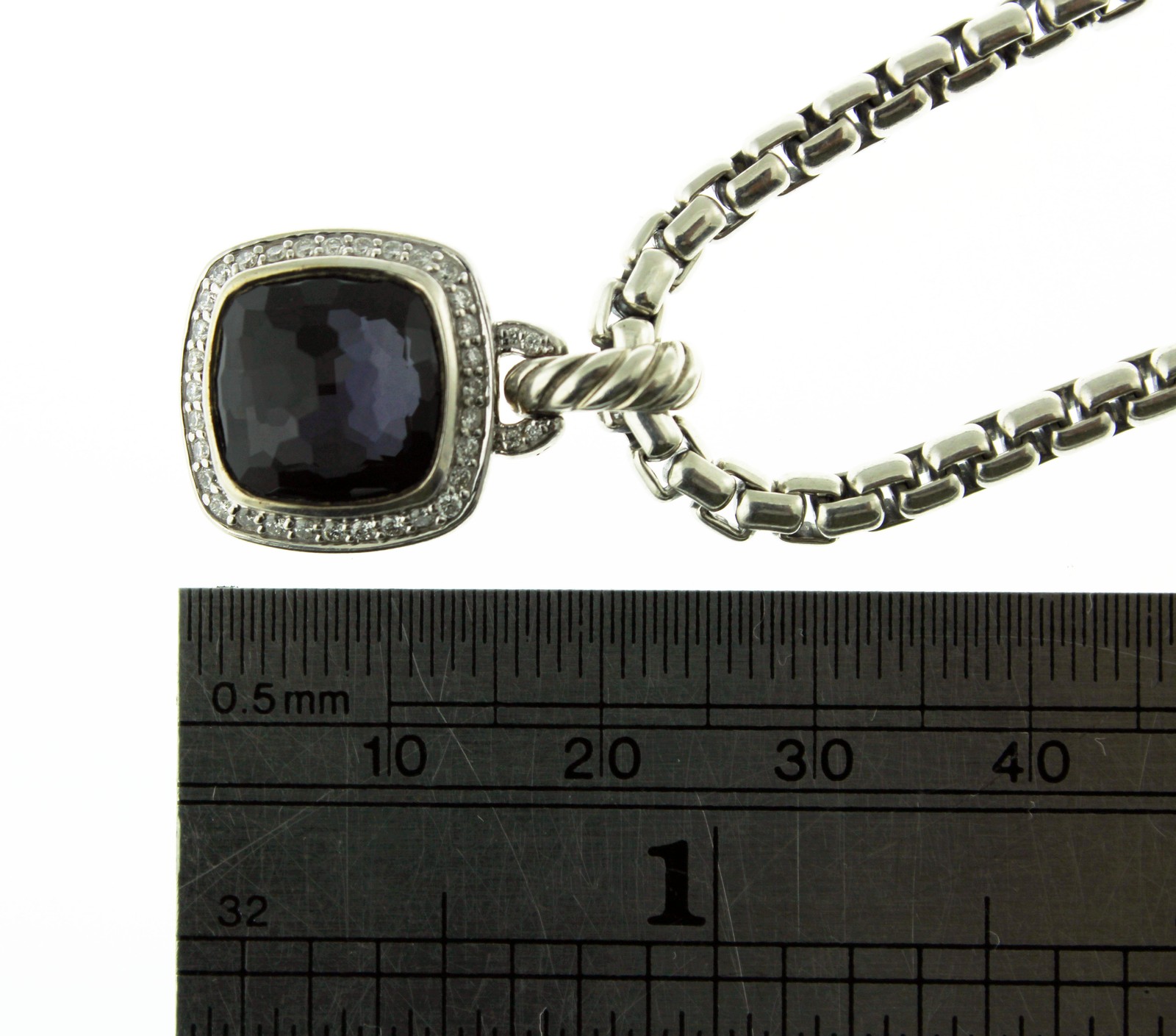 David Yurman Albion Sterling Silver Diamond Black Orchid Pendant Necklace 18″