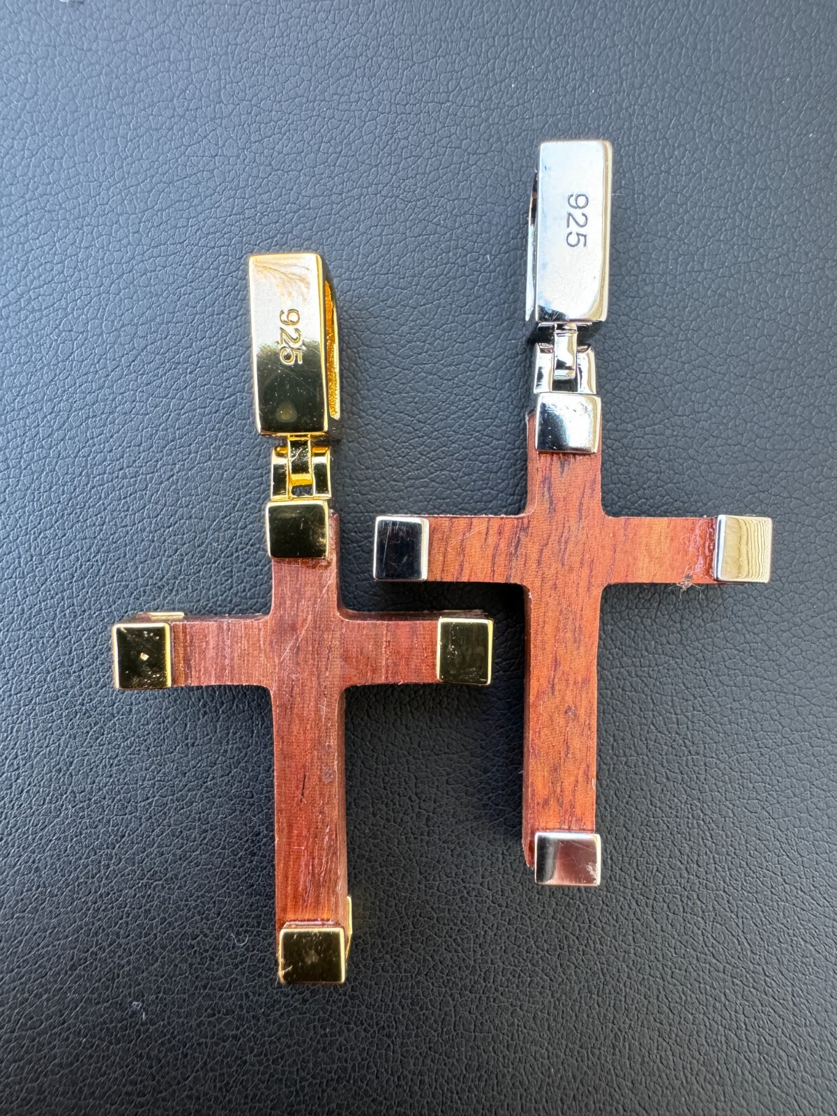Small Plain Real 925 Silver & Natural Wood Jesus Cross Pendant Necklace 1.25″