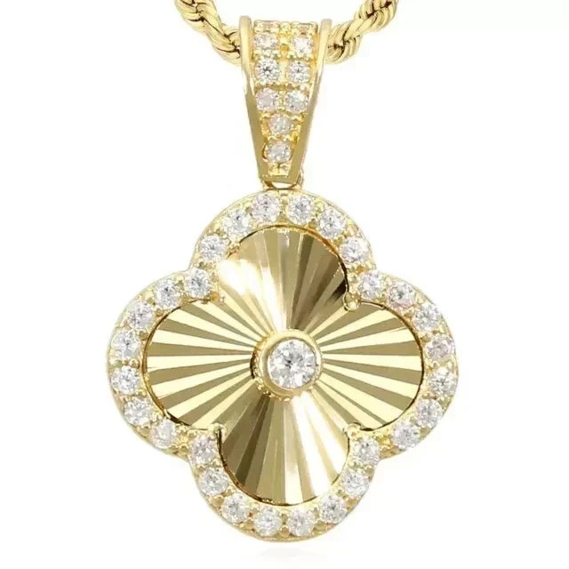 2Ct Round Lab Created Diamond 14K Yellow Gold Plated Womens Flower Charm Pendant