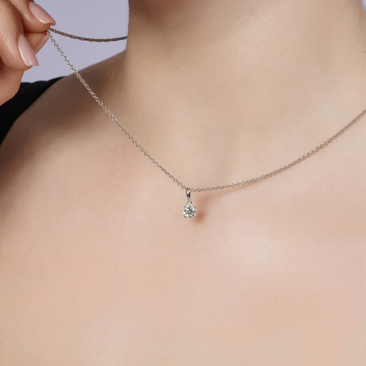 Four-Prong Moissanite Pendant • 925 Sterling Silver • 5mm • GRA