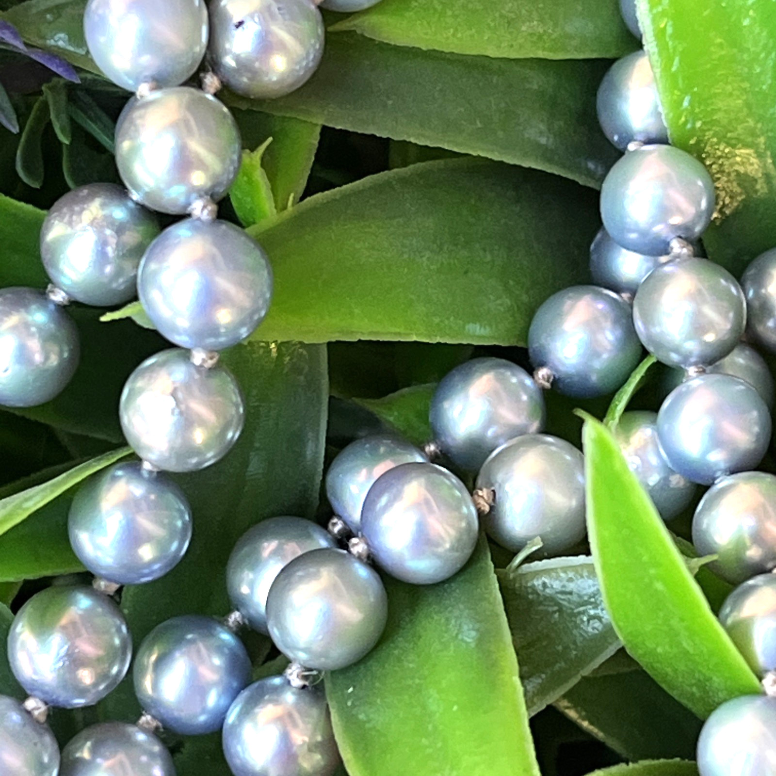 14k Saltwatwer Blue Akoya Pearl Necklace 6.5 mm Knotted Necklace 36.5″