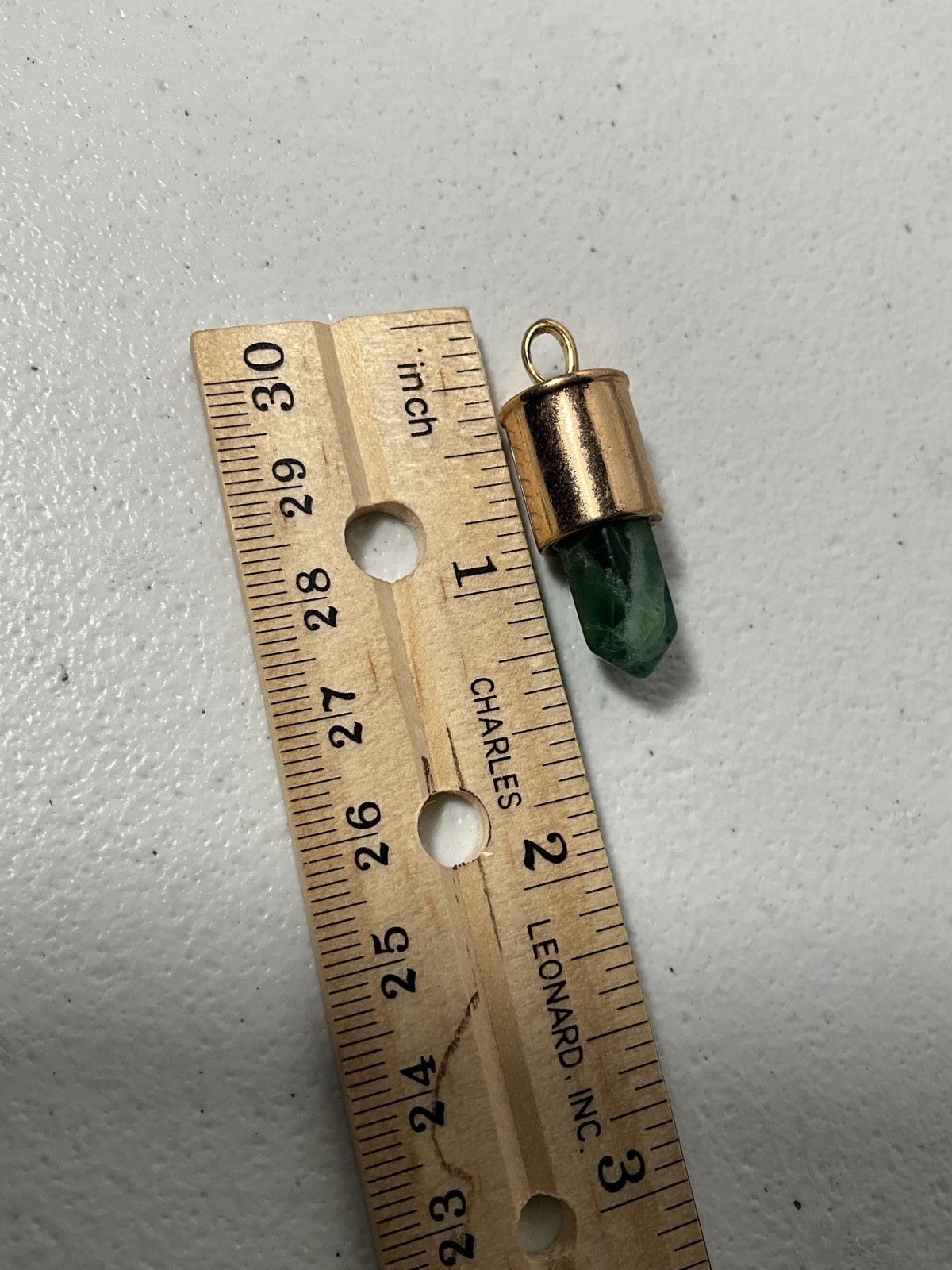 Natural Green Gemstone Crystal Point Pendant Charm Gold Tone Bail Necklace
