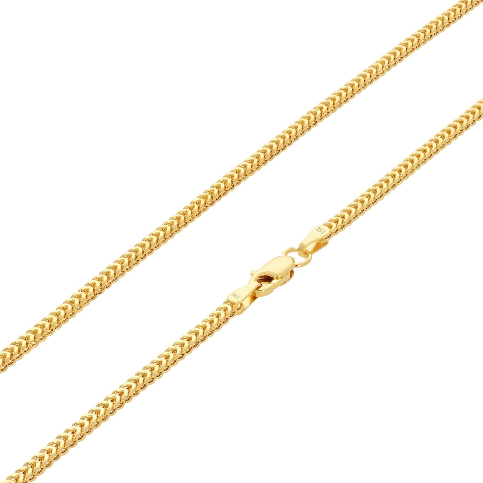 14K Yellow Gold Womens 1.5mm Franco Square Box Foxtail Wheat Necklace Chain 16″