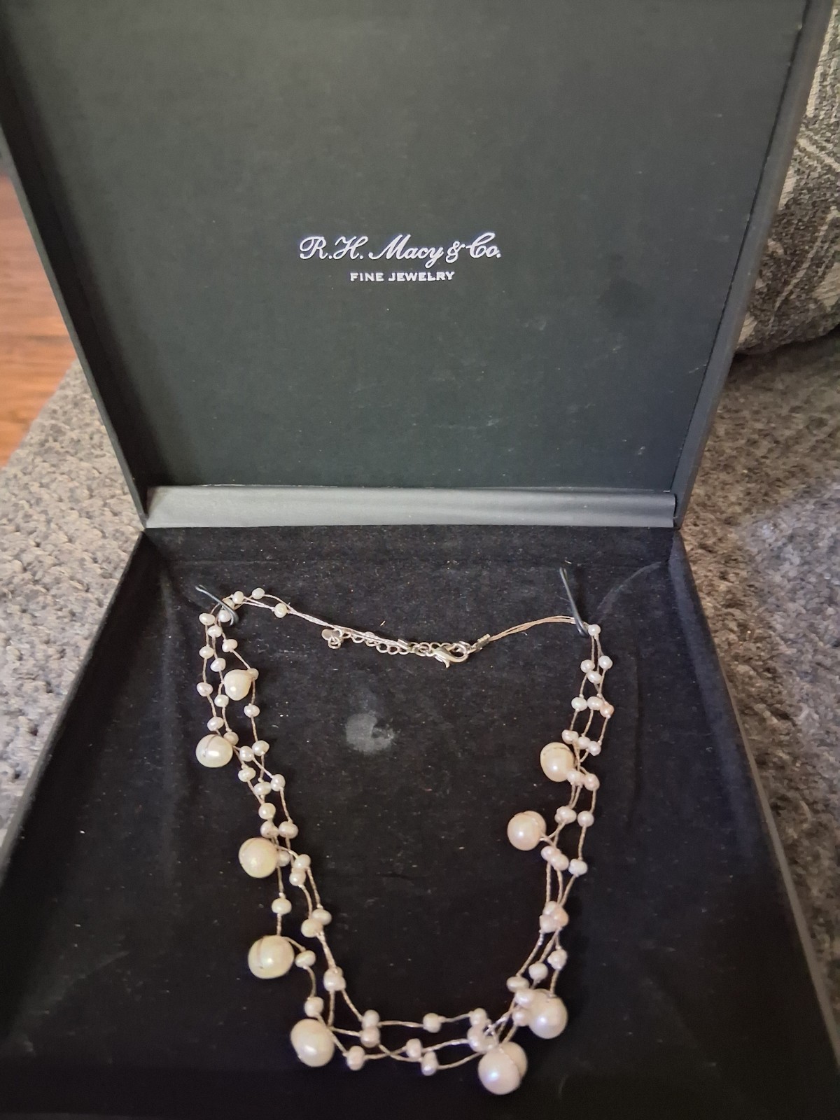 Macy’s Cultured Freshwater Pearl Triple-Tier Necklace (4-8mm) in Sterling Silver