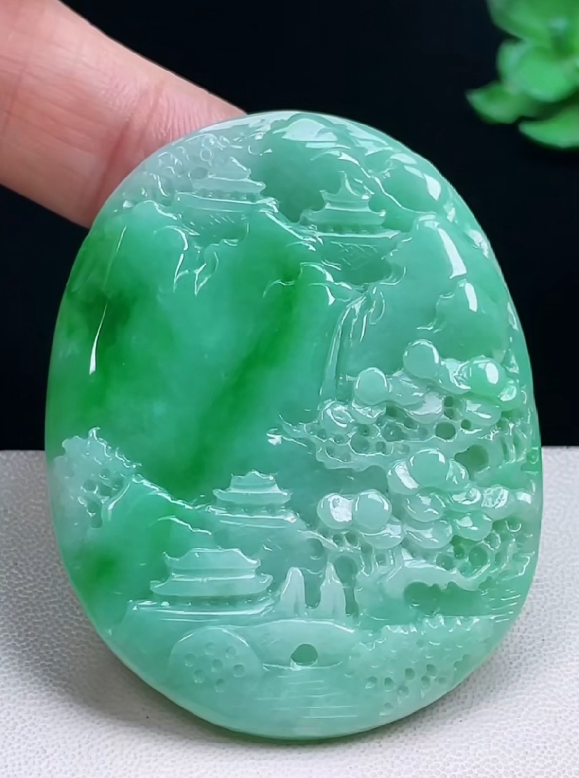 Untreated Myanmar Burma Green Jade Grade A Jadeite Landscape Painting 0623