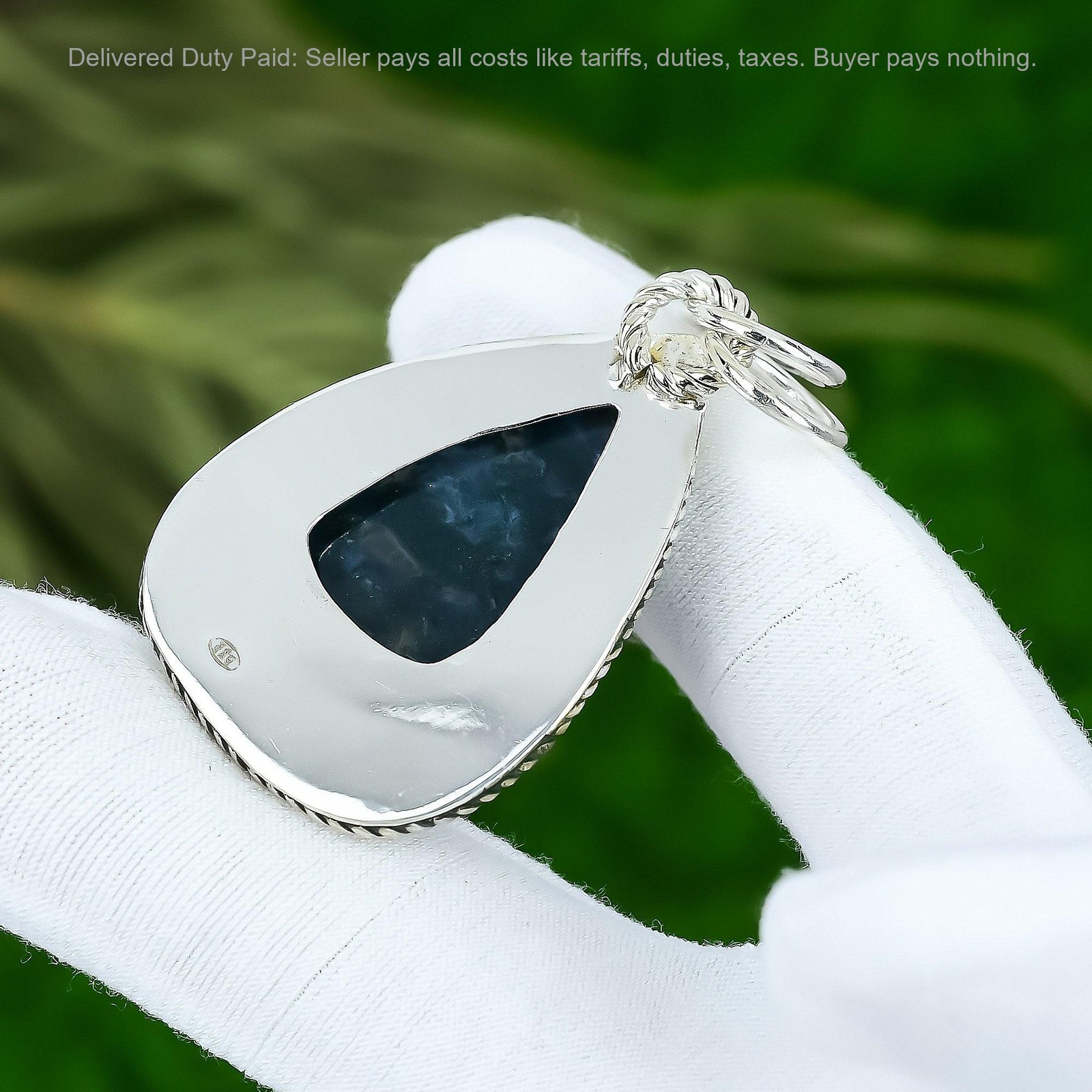 925 Silver Solar Moss Agate Stone Bezel Birthday Handmade Ethnic Pendant Jewelry