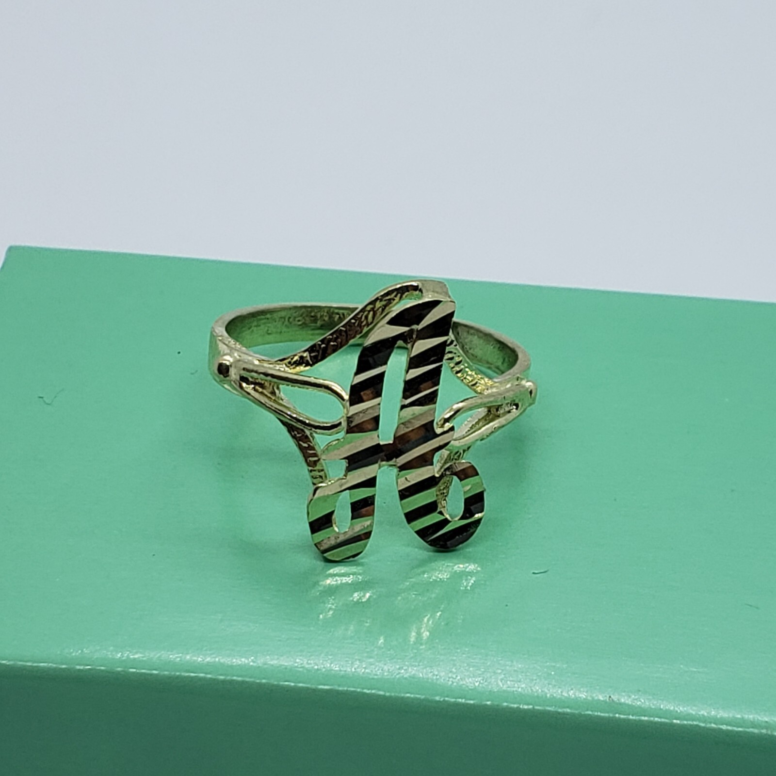 10k Solid Yellow Gold Cursive Letter Initial Alphabet Ring [YOUR RING SIZE]