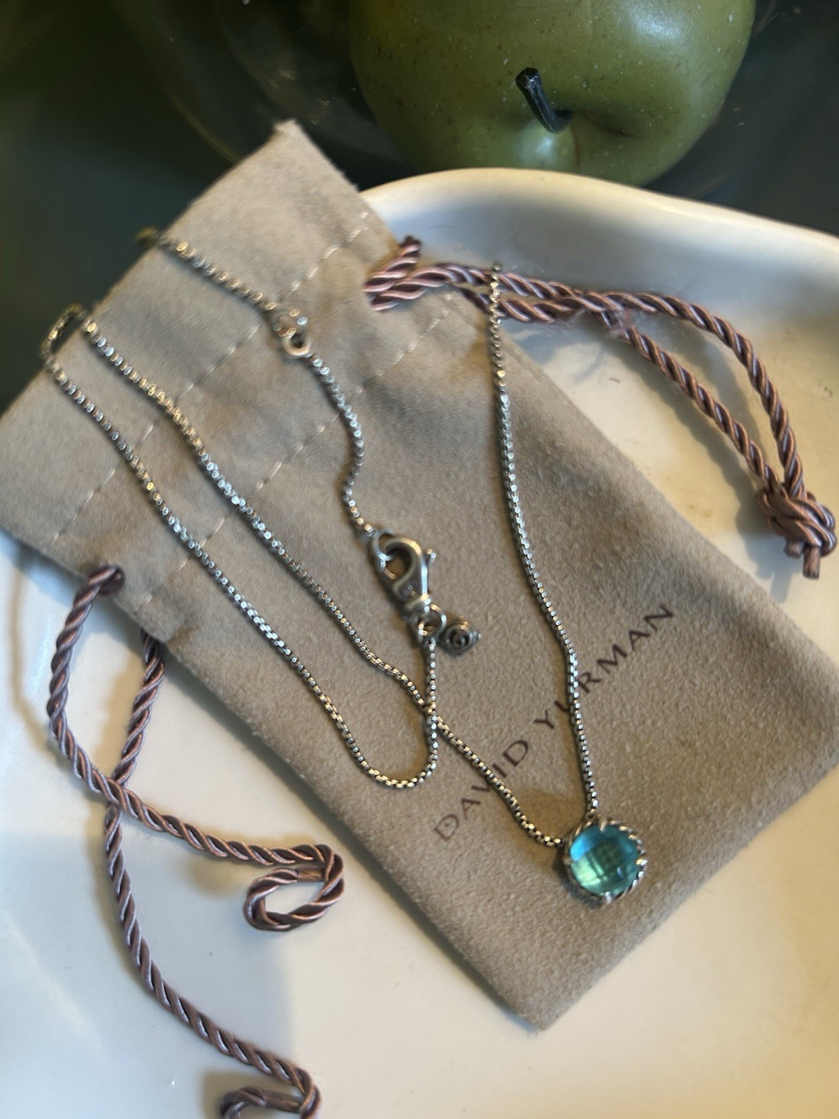 David Yurman Petite Chatelaine Necklace Sterling Silver with Blue Topaz Pendant