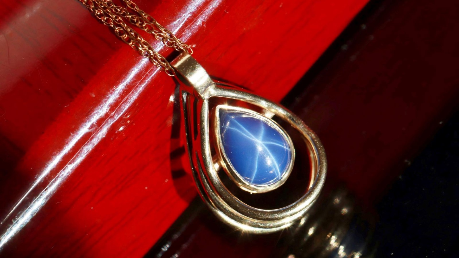 14k yellow gold pendant 1.45ct lab created blue star sapphire charm 2.45gr N3738