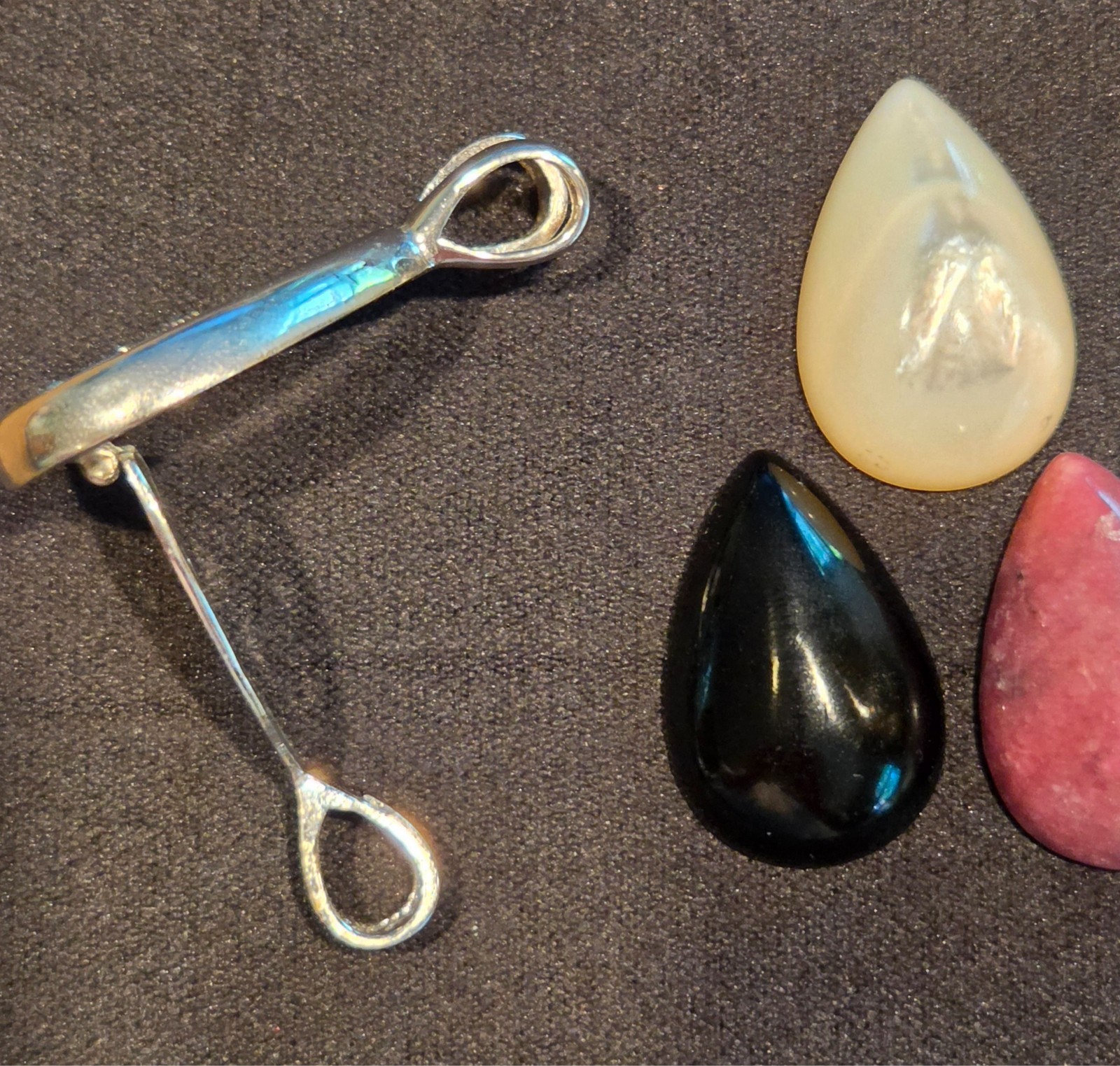 Vintage 925 Sterling Silver Interchangeable Cabochon Enhancer Pendant Set 3 Ston