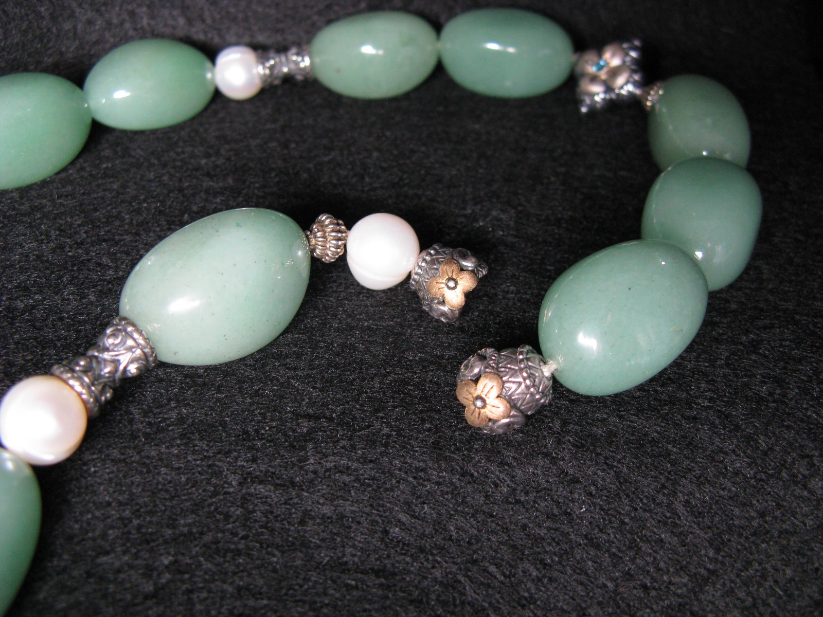 Barbara Bixby Aventurine Gemstone Nugget Necklace Pearl Flower Magnetic Closure