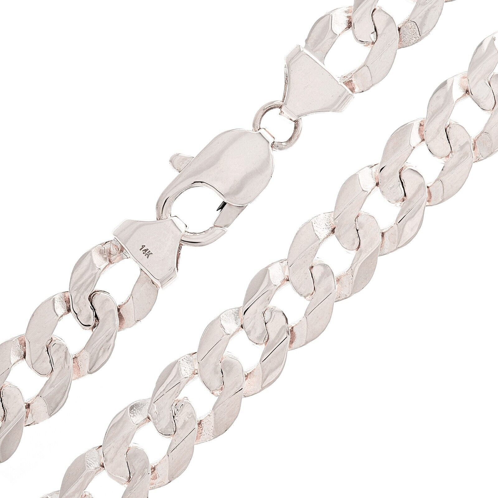 14k White Gold Solid Curb Cuban Link Chain Necklace 24″ 9mm 50.9 grams