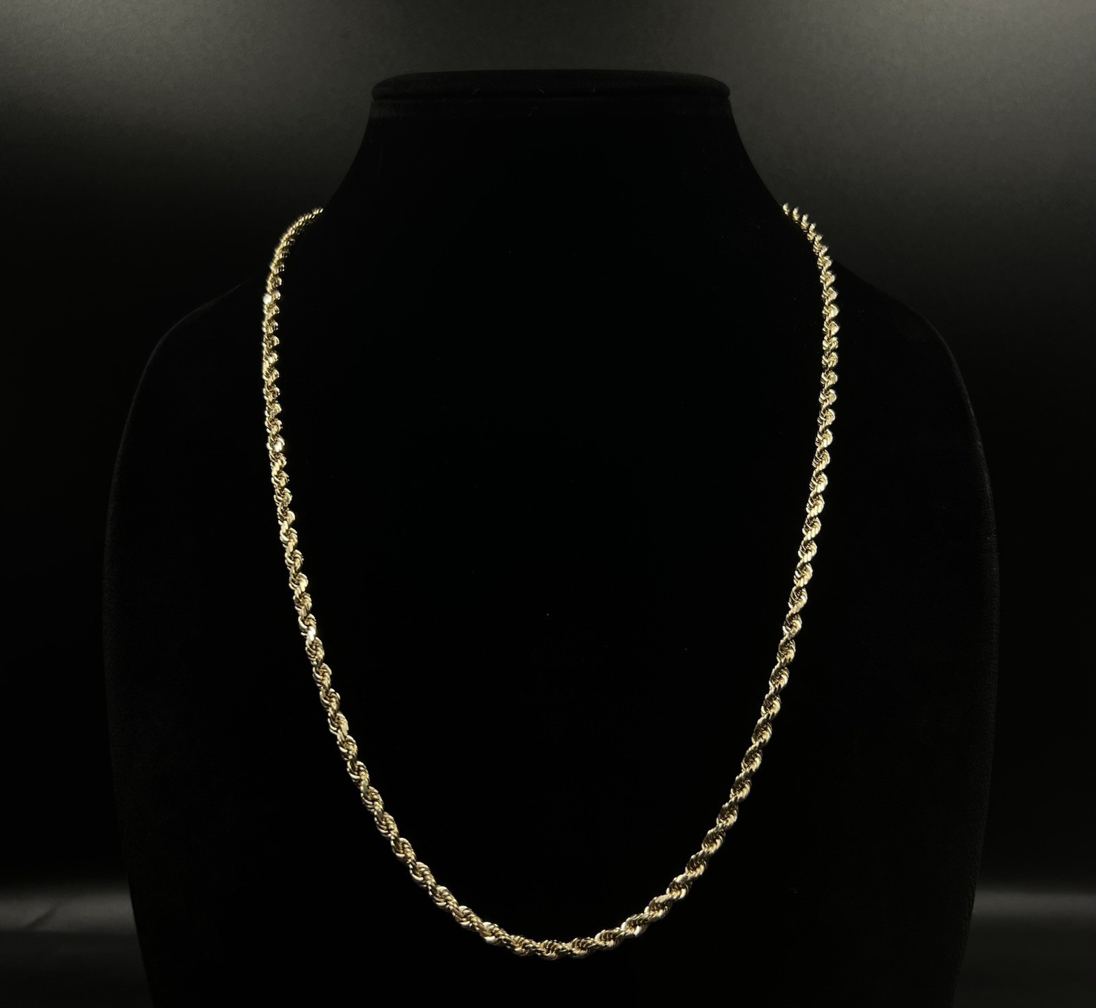 24” 14K Solid Yellow Gold Diamond Cut Rope Chain | 31.43g | 4mm | Lobster Clasp