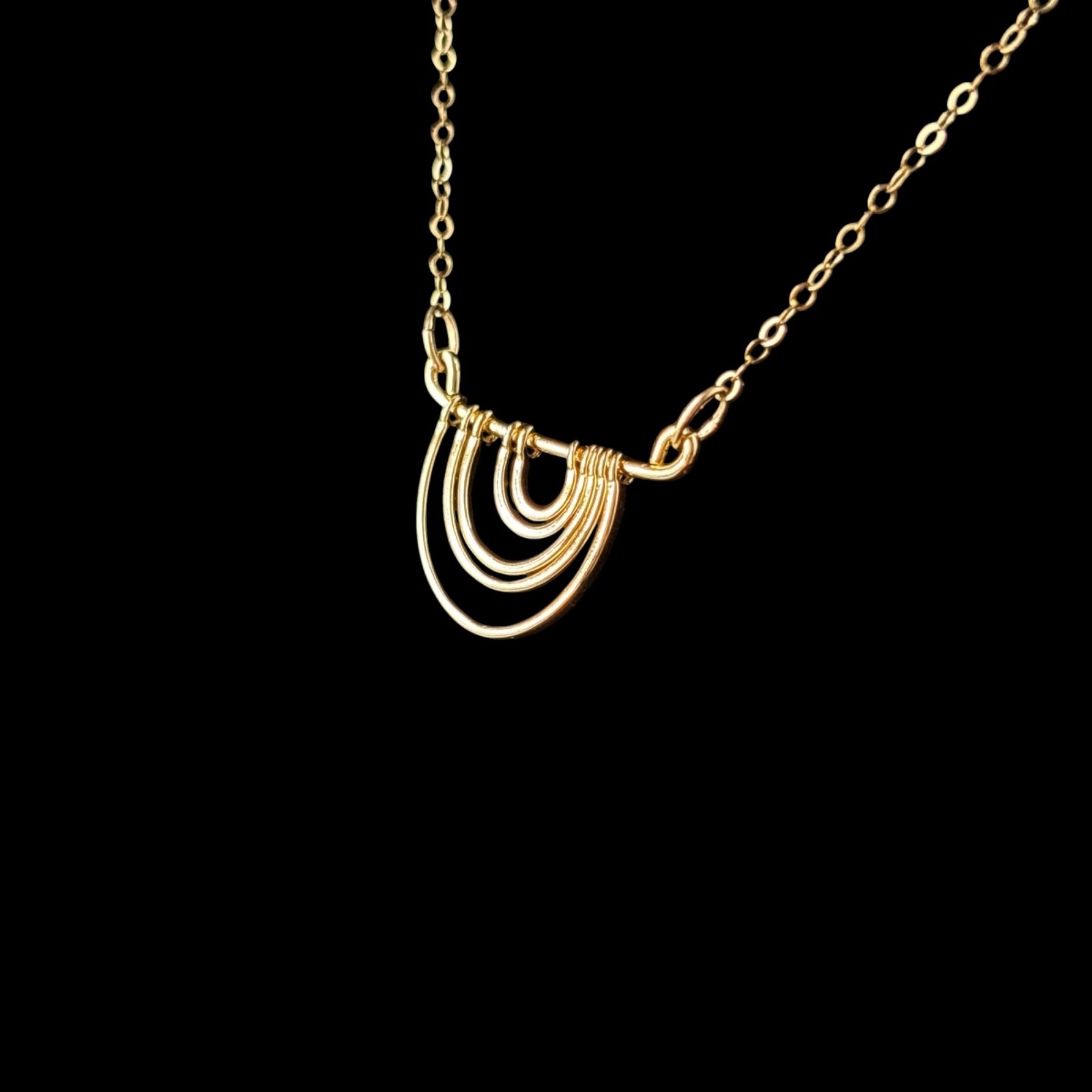 14k Yellow gold-filled Rainbow Arc Wire Wrap Necklace Dainty 19in long