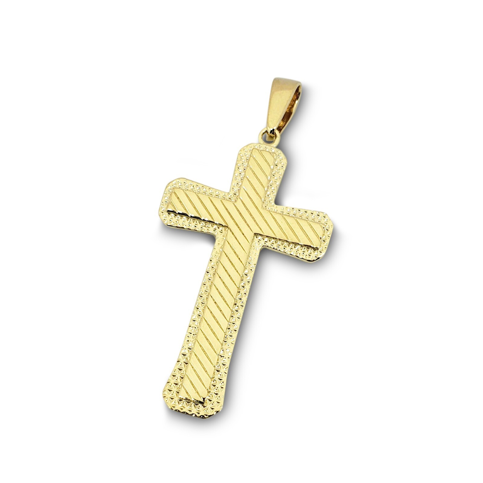 Solid 10K Yellow Gold Diamond Cut Mens Cross Pendant, 3.4 grams, 1.5″ long