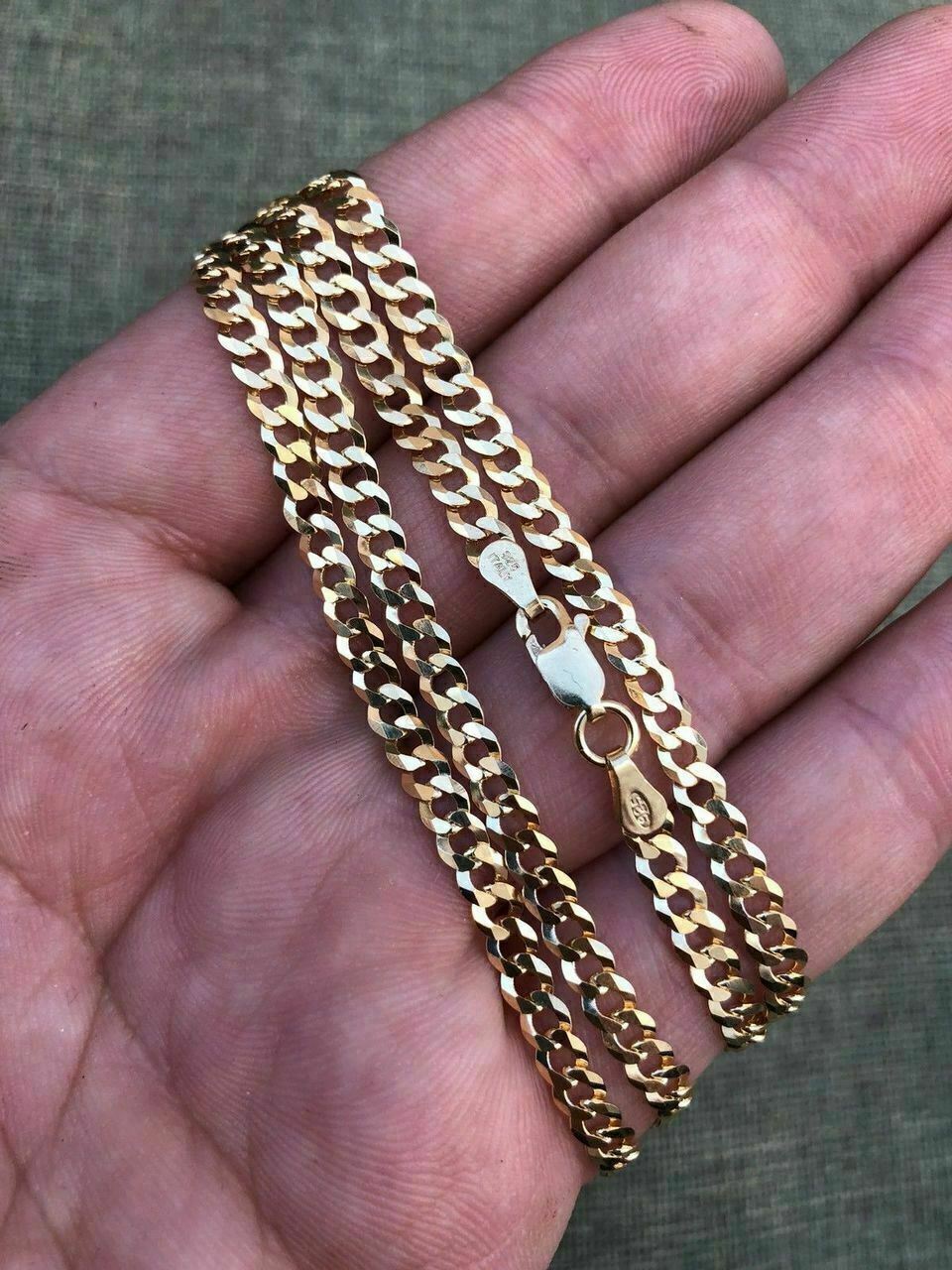 Ladies 18” 14k Yellow Gold Plated Solid 925 Silver 4mm Flat Cuban Chain ITALY