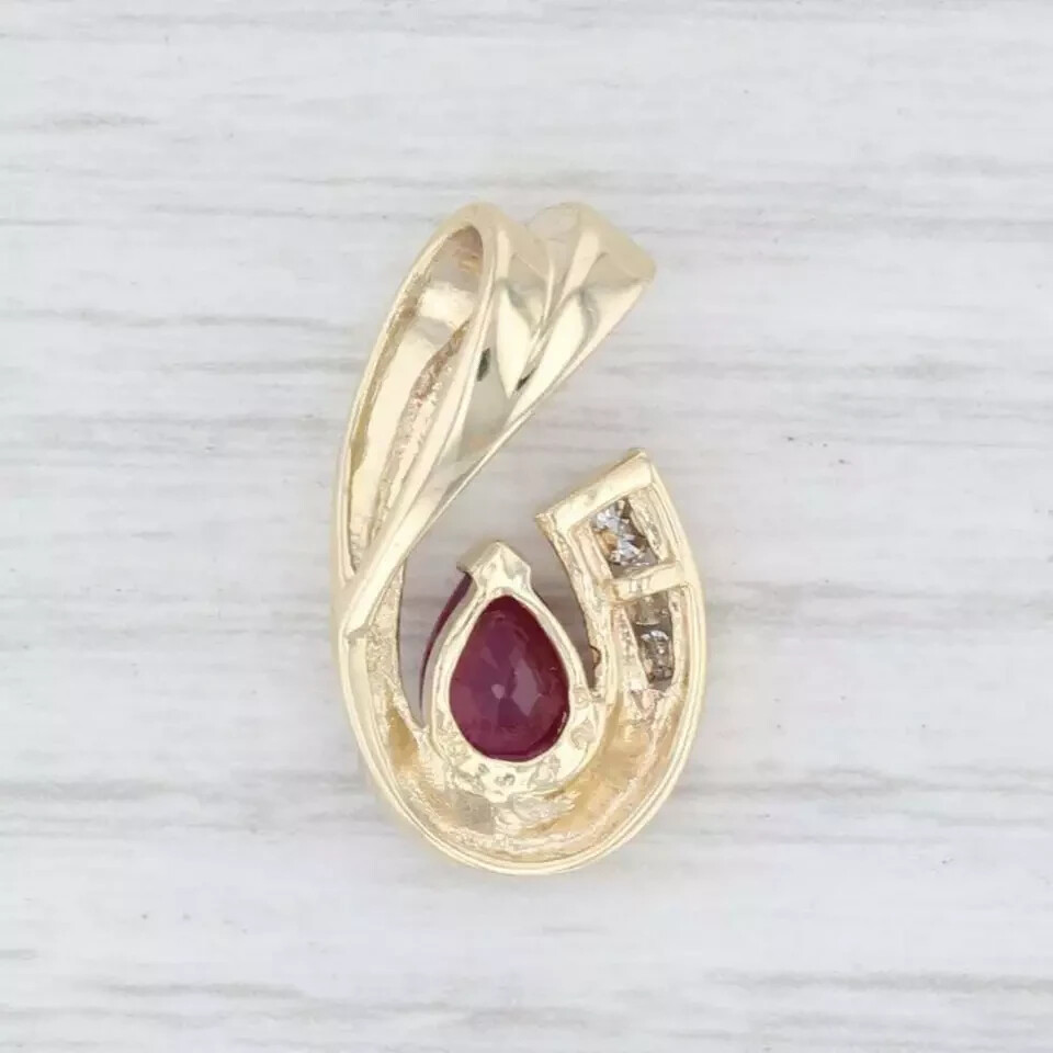 1.25 Ct Pear Cut Ruby & Diamond Drop Teardrop 14k Yellow Gold Over Pendant