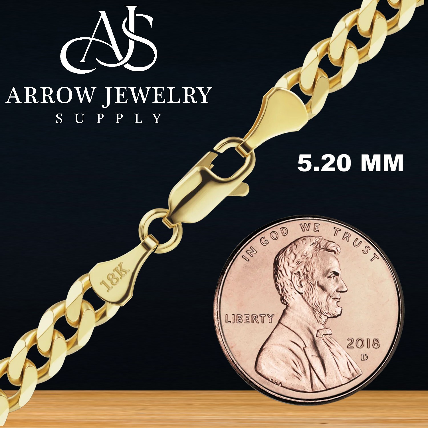 18K Yellow Gold Solid Classic Curb Cuban Link Necklace Chain