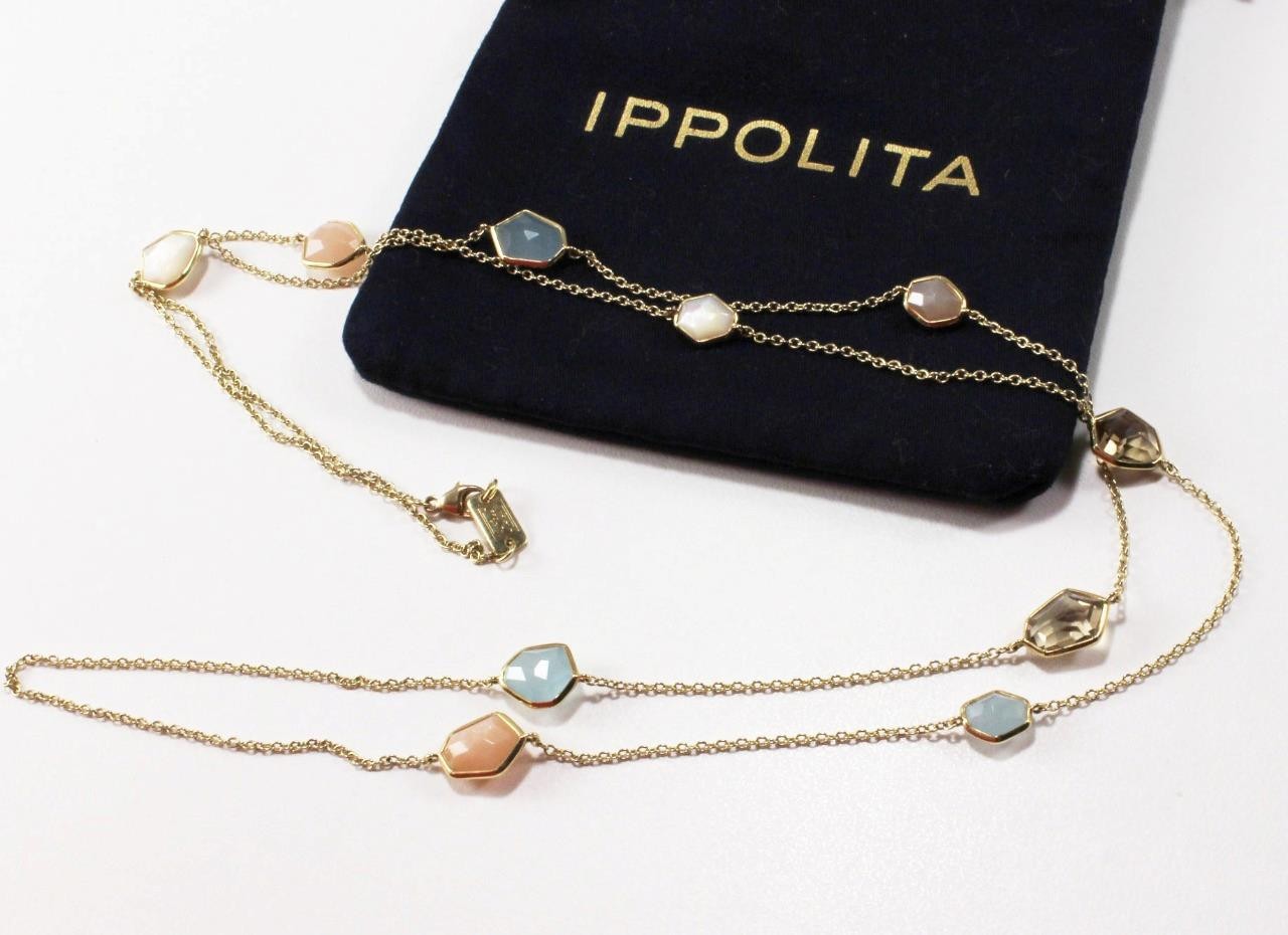 IPPOLITA 18K YELLOW GOLD MIXED GEMSTONE 10-STONE LONG NECKLACE, 36in, 12.34g