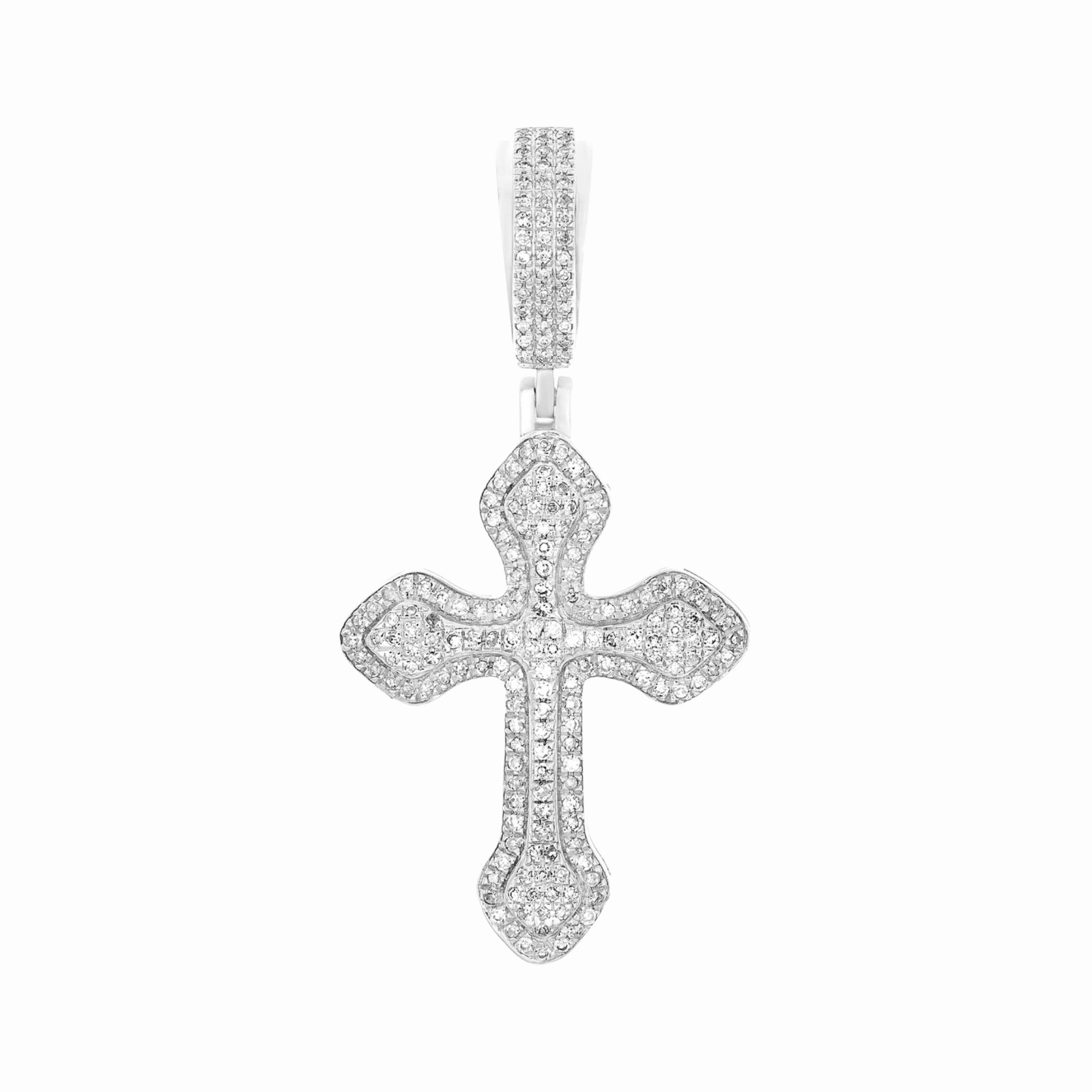 10K White Gold Natural Round Diamond Men’s Cross Charm Pendant 1.50″ 0.30 Ct