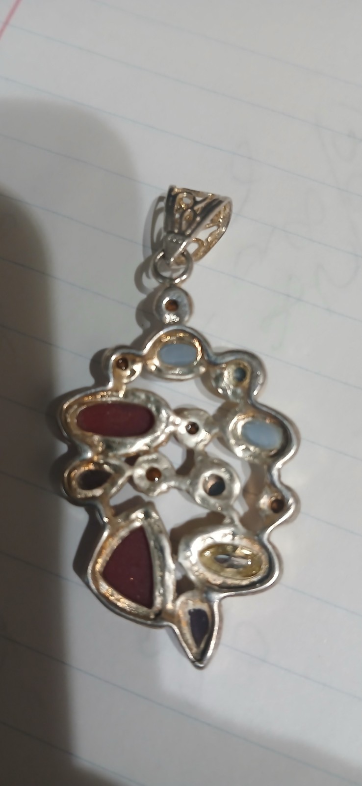 Sterling Silver 925 Multicolor Gemstone Statement Pendant Bezel Asymmetrical