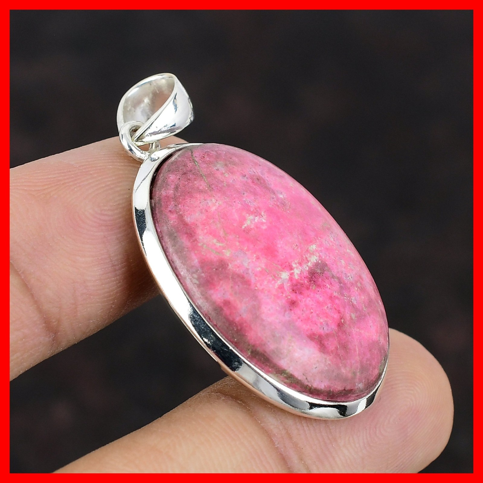 925 Silver Oval Thulite Gemstone Handmade Ethnic Bezel Wife New Pendant Jewelry