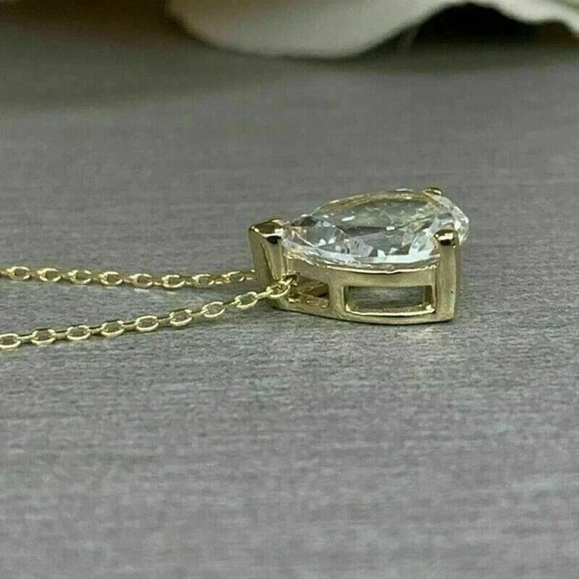 3Ct Pear Cut Lab-Created Diamond Solitaire Pendant Chain 14K Yellow Gold Plated