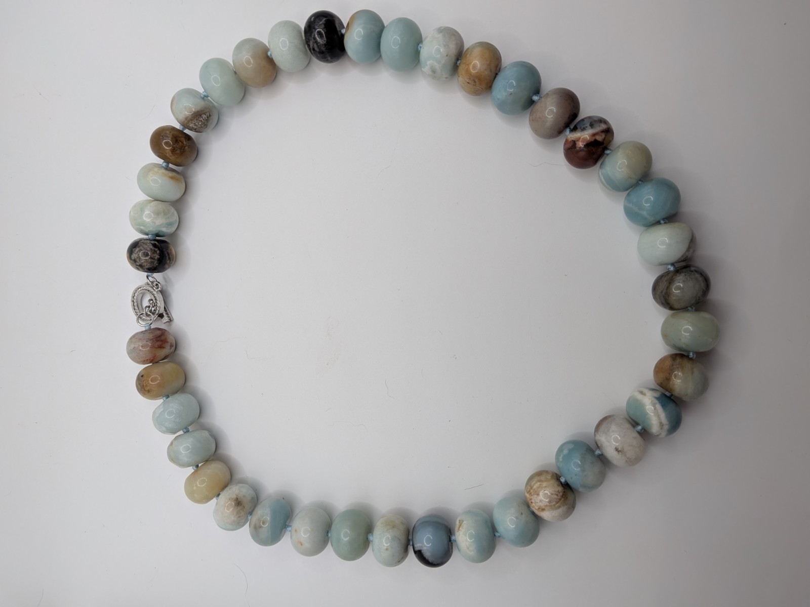 Lucas Lameth LUC Amazonite Beaded Necklace 925 Sterling Silver Clasp Statement
