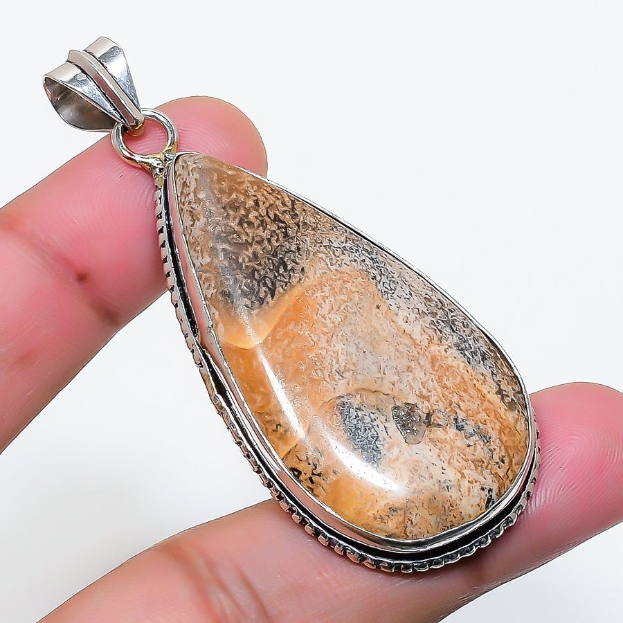 Picture Jasper Gemstone 925 Sterling Silver Jewelry Pendant 2.40″ W915