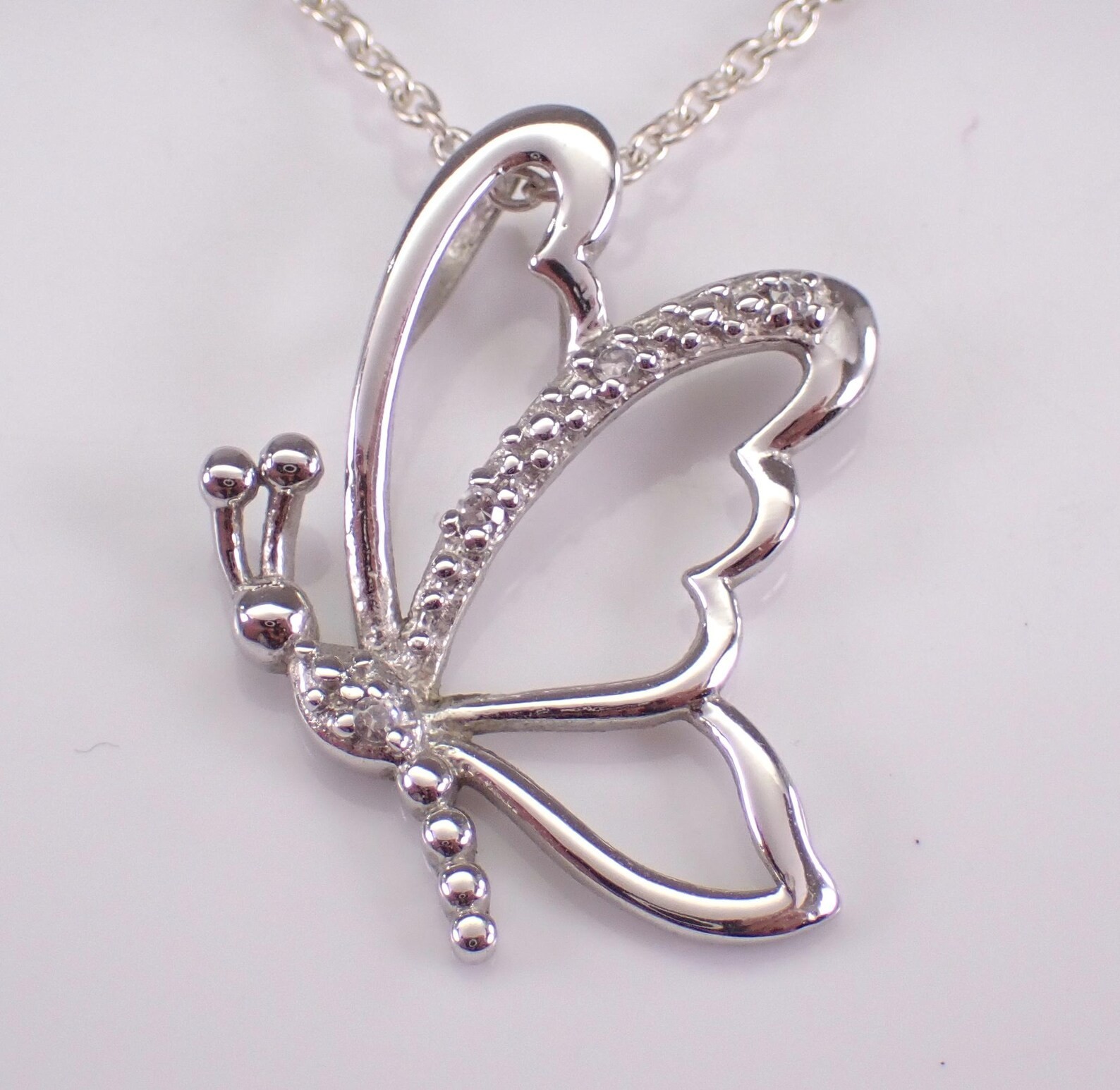 .70Ct Moissanite Hollow Butterfly Womens Pendant Necklace 14K White Gold Plated
