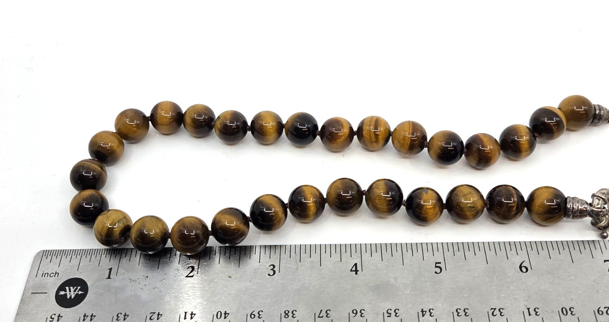 Tiger’s Eye Necklace Sterling Silver 925 Clasp 16” Bead size 12 MM