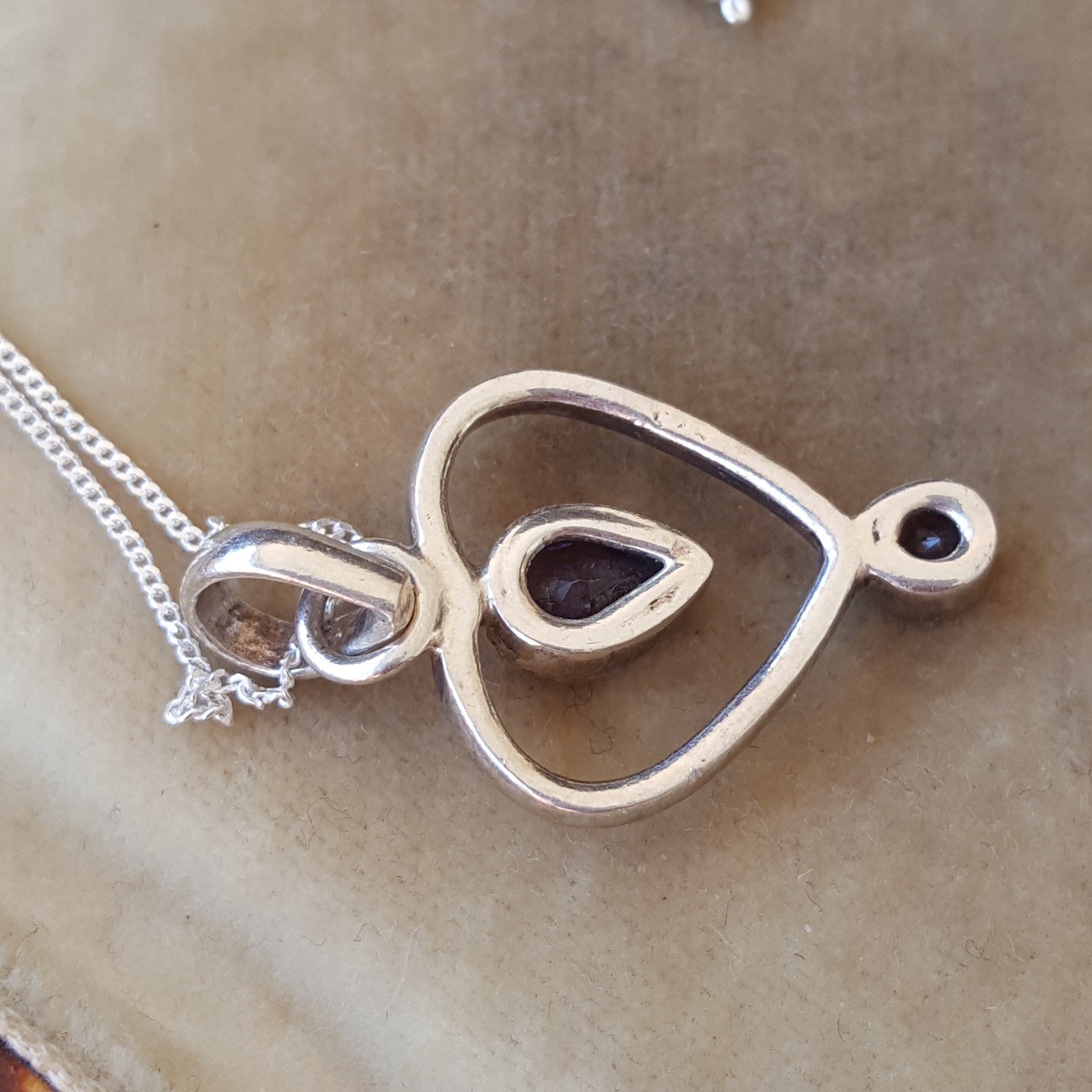 Vintage 925 Sterling Silver Necklace, Rose De France Amethyst Heart Pendant