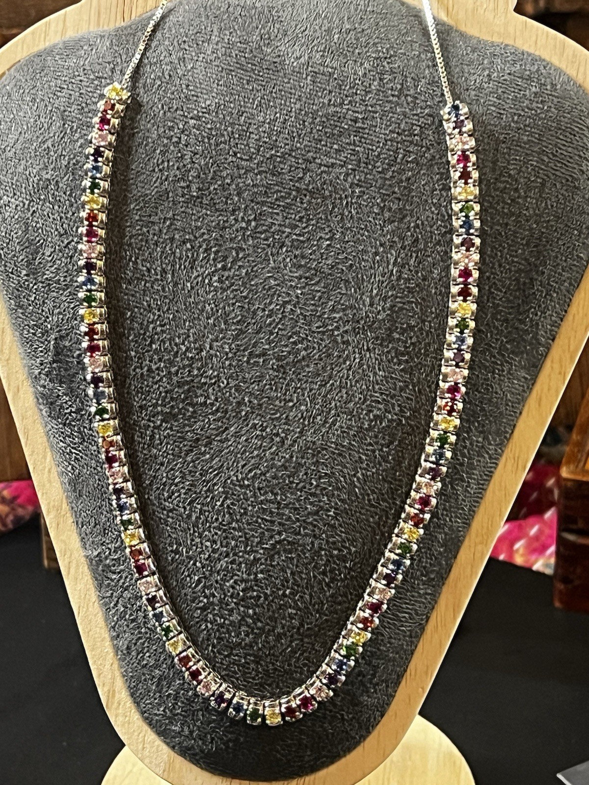 Multiple Gemstone Sterling Silver 925 Adjustable Box Chain Necklace 10”-28”