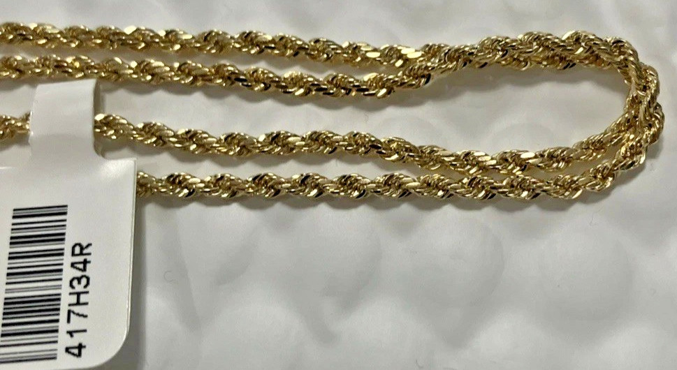 10kt Real Gold Rope Hollow Chain 3.4Grams 2.5mm 22” GND Brand New with Tag 10k