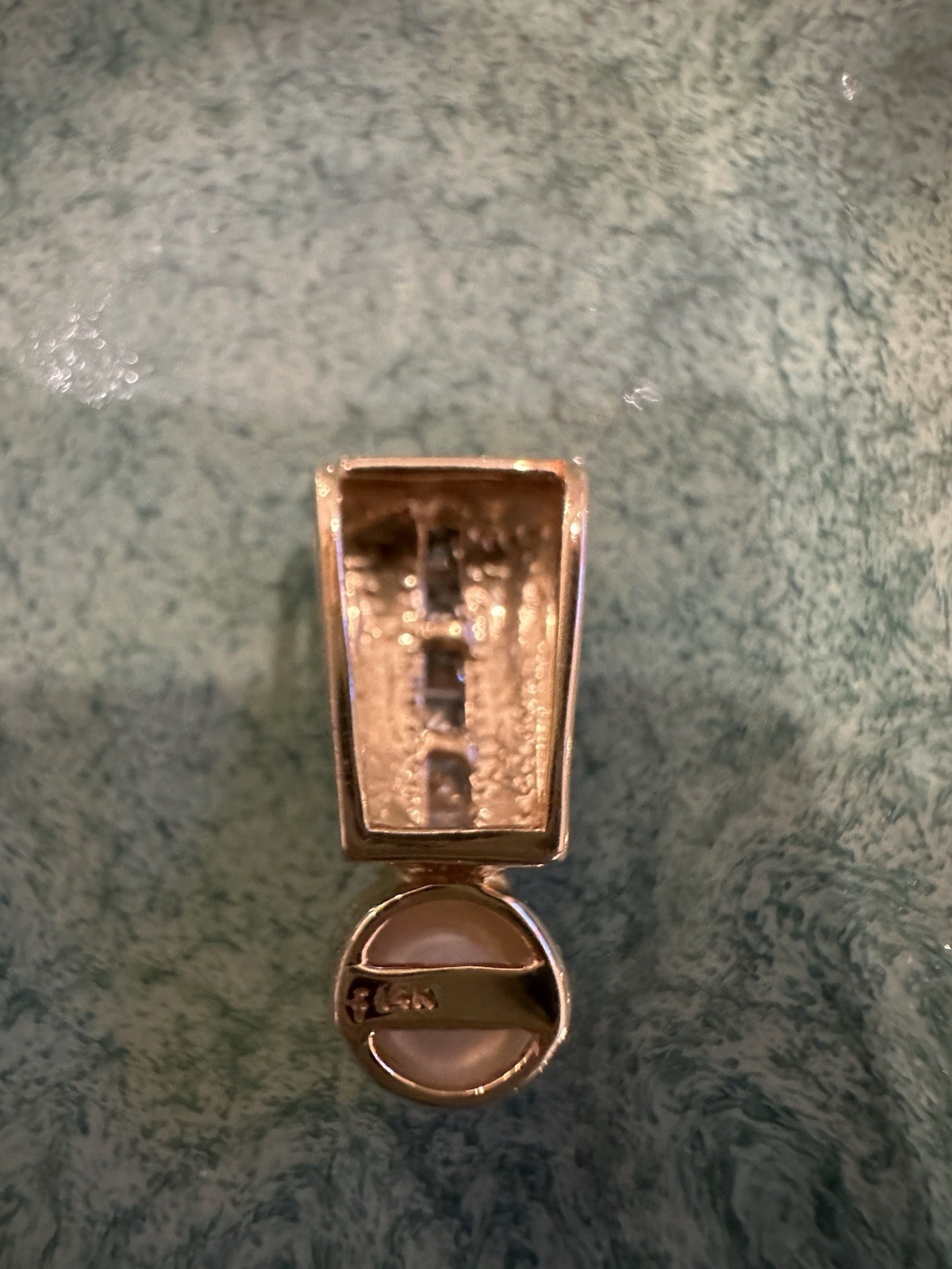 14k Yellow Gold Pearl and clear stone enhancer slide pendant