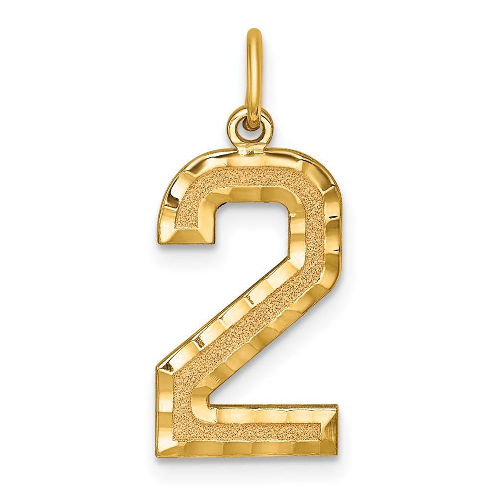14k Yellow Gold Large Brushed Diamond-cut Number “2” Charm Pendant 1.04gm