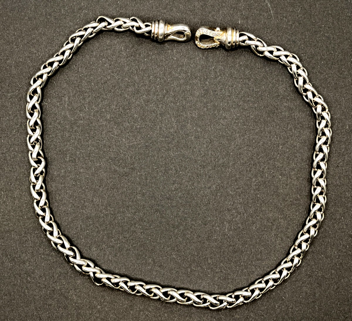 David Yurman diamond buckle single 6mm strand wheat necklace vintage jewelry 16″