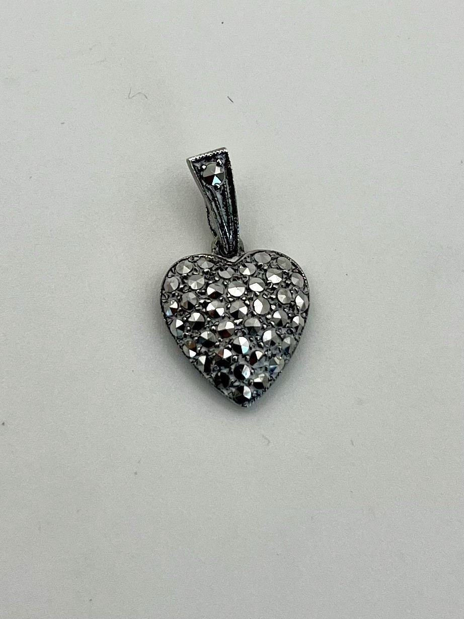 Sterling Silver 925 Heart-Shaped Pendant with Marcasite, German made