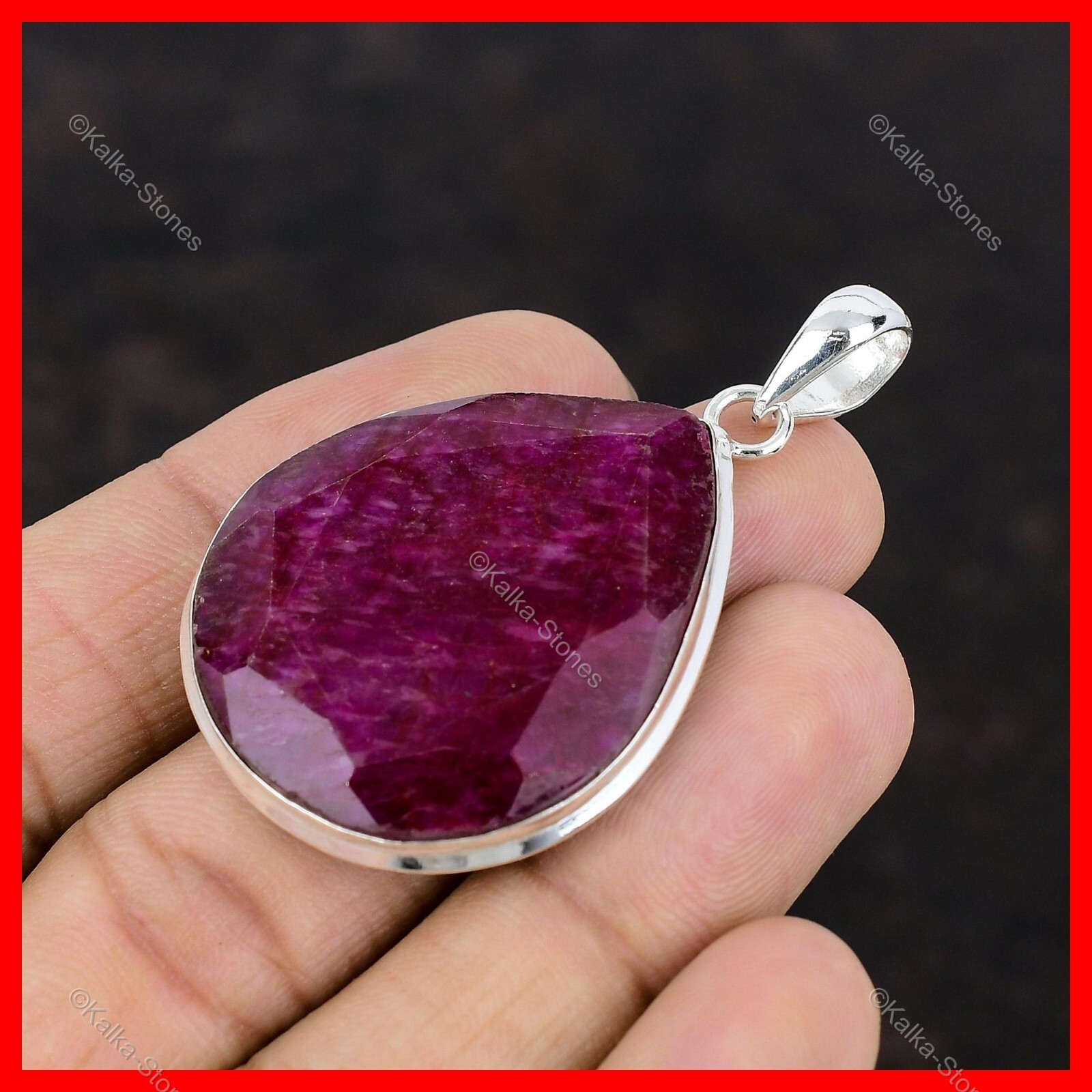 Valentines Deal Kashmir Rubi Stone Engagement Handcrafted New Pendant 925 Silver