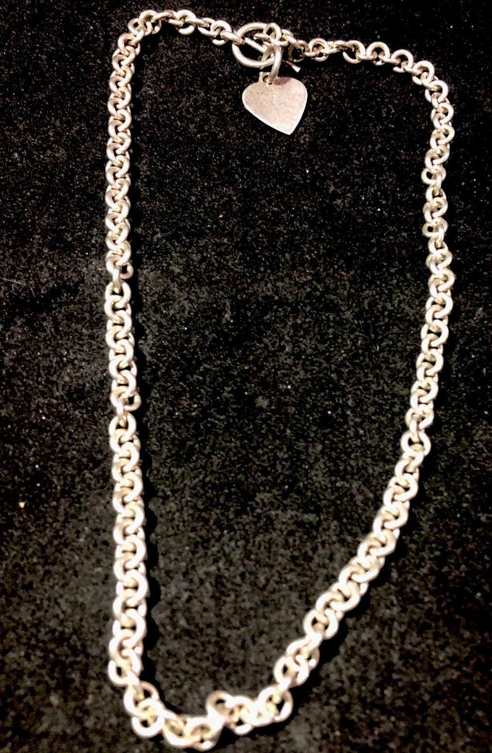Sterling Silver Heart Charm Toggle Cable Chain Necklace