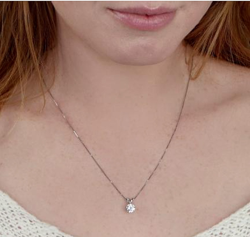 1.00 Ct Round Brilliant Cut FL/D Certified Moissanite 14K White Gold Pendant 18″